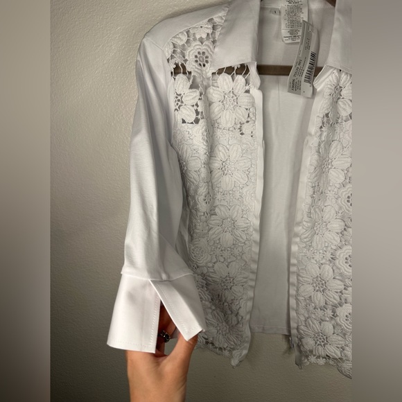 NaraCamicie | Italian Made White Zip Up 3/4 Sleeve Blouse - Picture 7 of 11